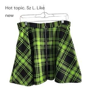 Hot Topic Neon Green Plaid Skater Skirt